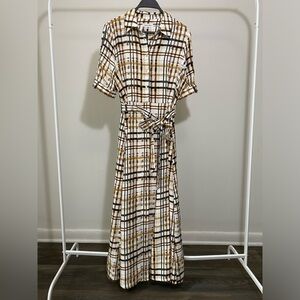 NWOT Calvin Klein Belted Plaid Shirt Dress Size 6